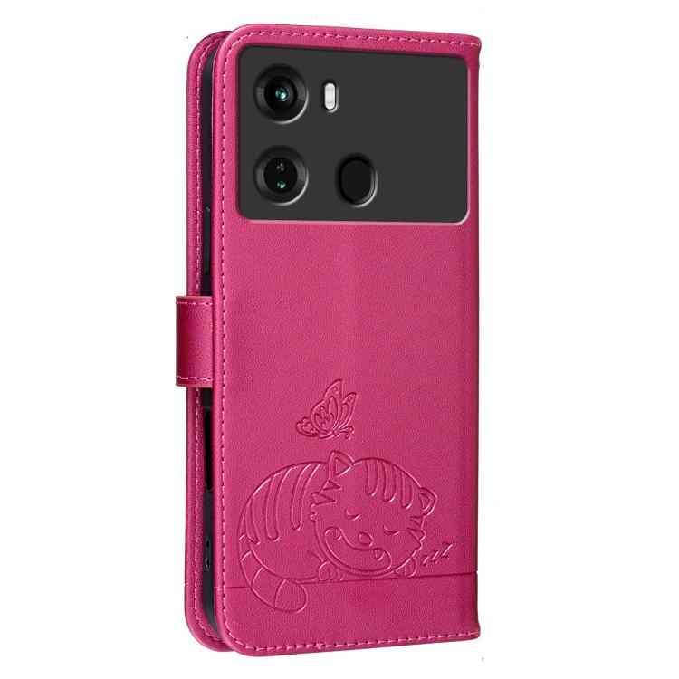 For Itel P40 Cat Butterfly Embossed RFID Vegan Leather Phone Case with Strap