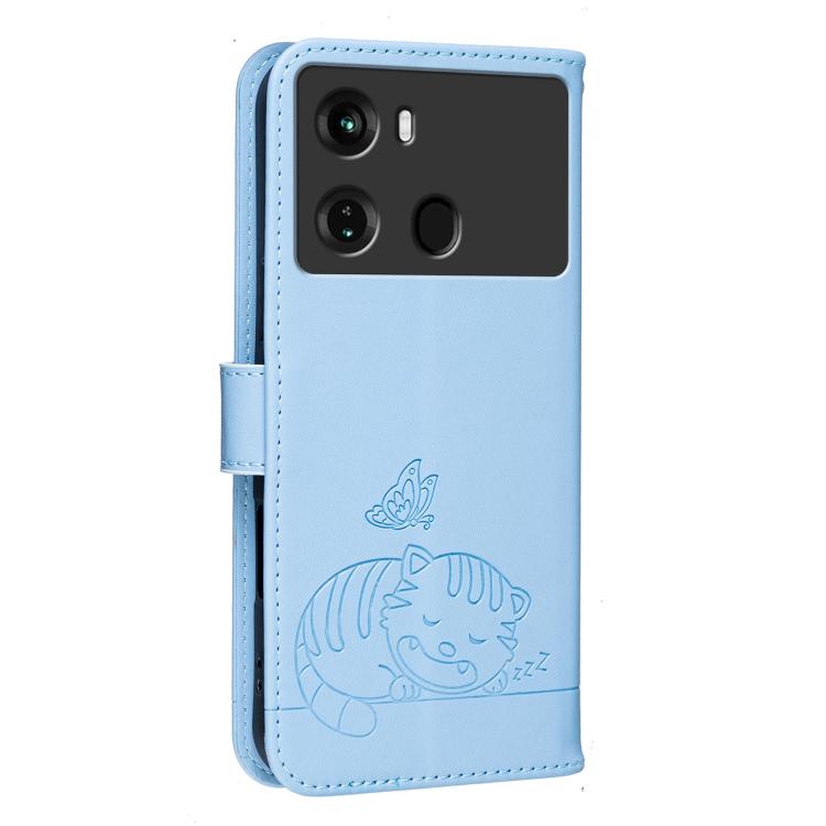 For Itel P40 Cat Butterfly Embossed RFID Vegan Leather Phone Case with Strap