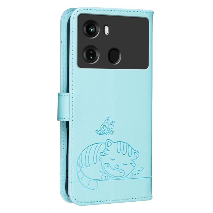 For Itel P40 Cat Butterfly Embossed RFID Vegan Leather Phone Case with Strap