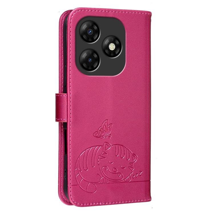 For Itel P55 4G Cat Butterfly Embossed RFID Vegan Leather Phone Case with Strap