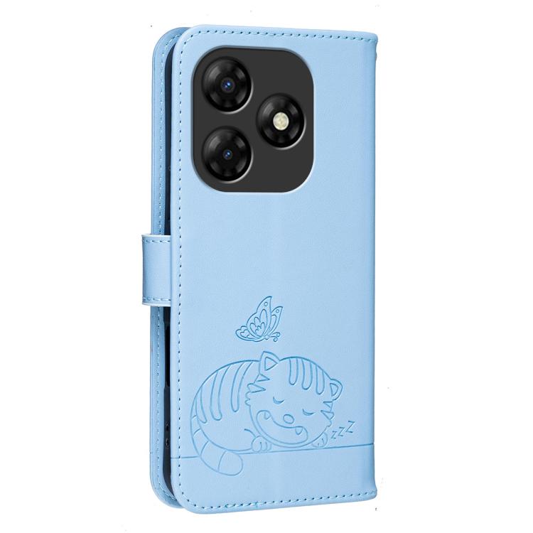 For Itel P55 4G Cat Butterfly Embossed RFID Vegan Leather Phone Case with Strap