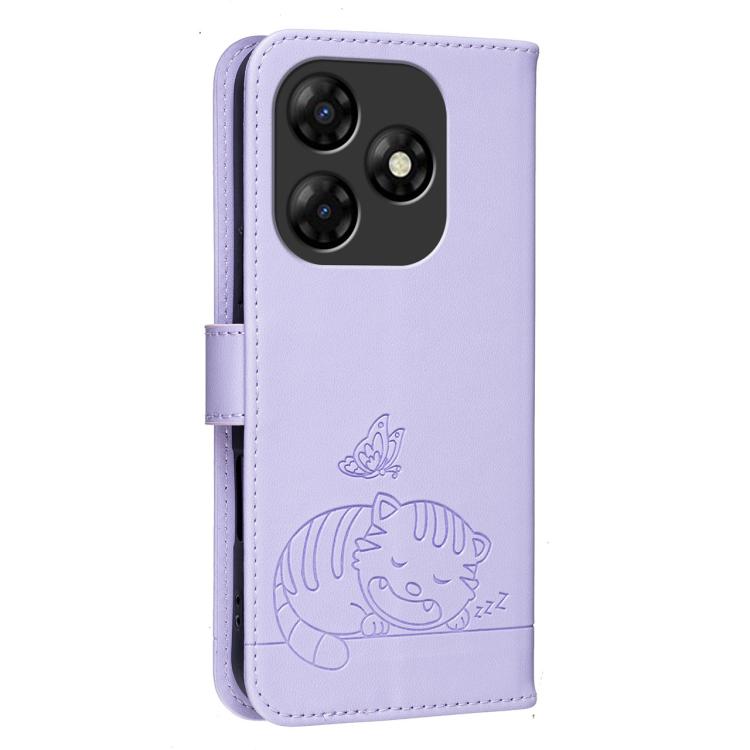 For Itel P55 4G Cat Butterfly Embossed RFID Vegan Leather Phone Case with Strap