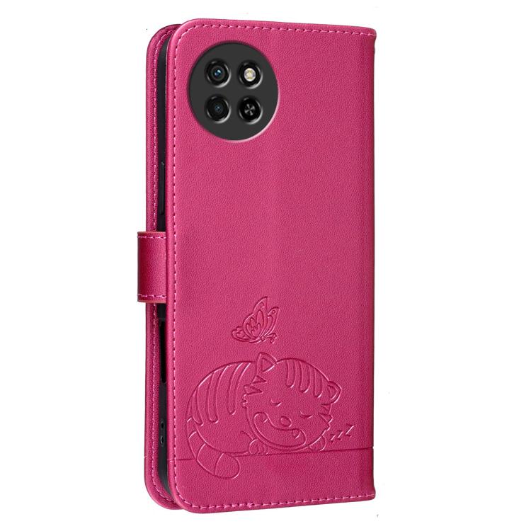 For Itel S23 Cat Butterfly Embossed RFID Vegan Leather Phone Case with Strap