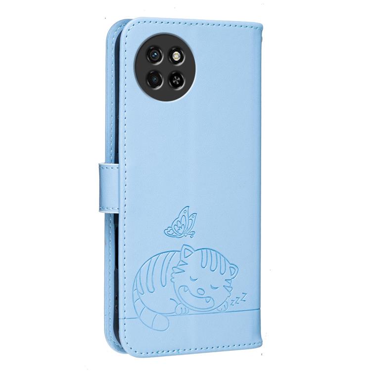 For Itel S23 Cat Butterfly Embossed RFID Vegan Leather Phone Case with Strap