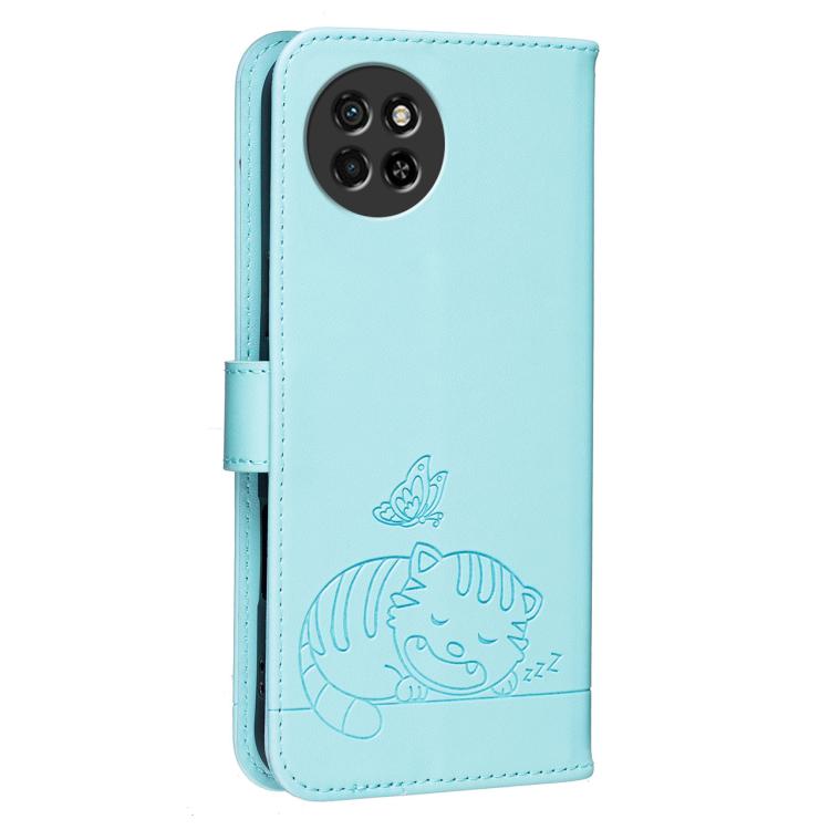 For Itel S23 Cat Butterfly Embossed RFID Vegan Leather Phone Case with Strap