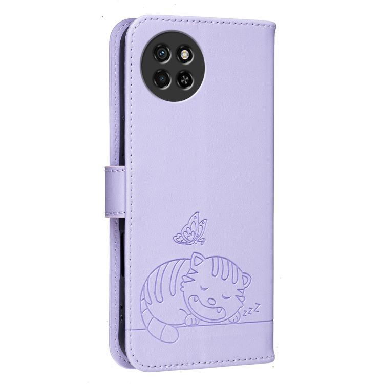 For Itel S23 Cat Butterfly Embossed RFID Vegan Leather Phone Case with Strap