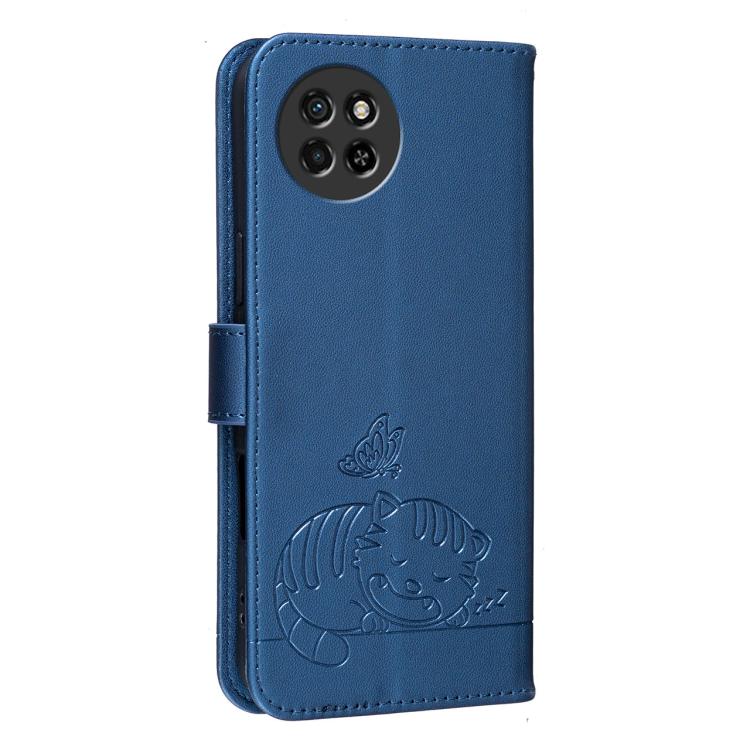 For Itel S23 Cat Butterfly Embossed RFID Vegan Leather Phone Case with Strap