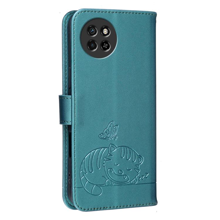 For Itel S23 Cat Butterfly Embossed RFID Vegan Leather Phone Case with Strap