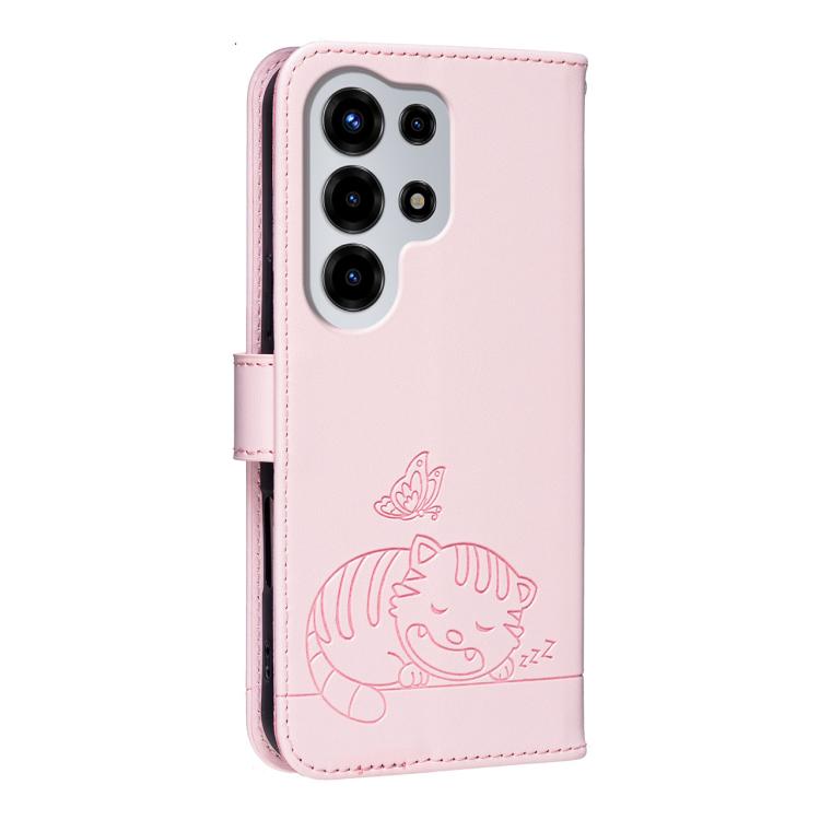 For Itel Super 26 Ultra Cat Butterfly Embossed RFID Vegan Leather Phone Case with Strap