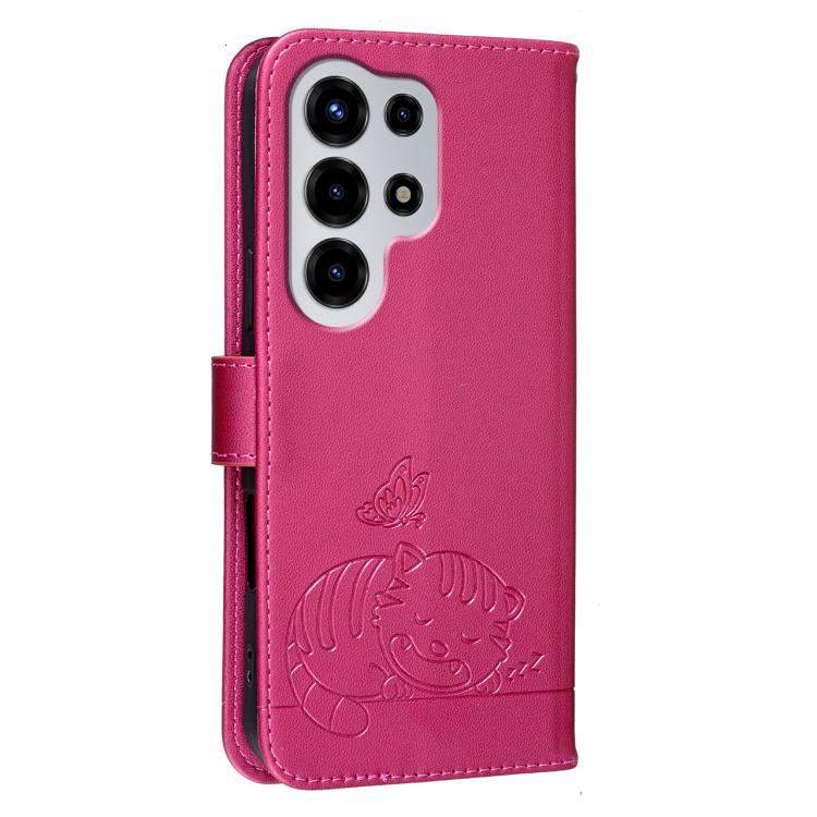 For Itel Super 26 Ultra Cat Butterfly Embossed RFID Vegan Leather Phone Case with Strap