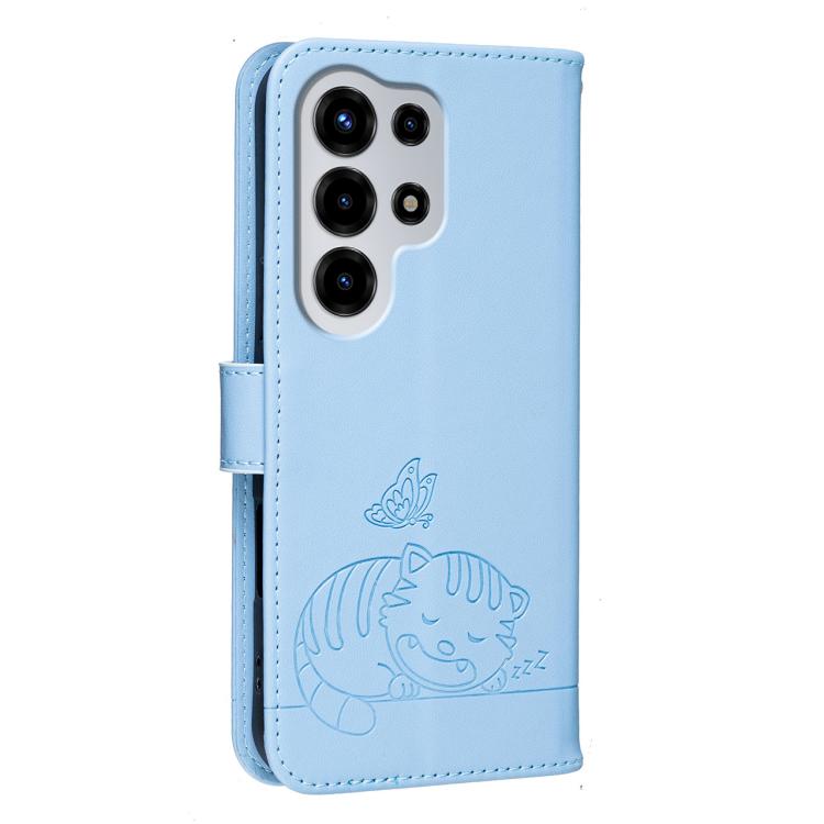 For Itel Super 26 Ultra Cat Butterfly Embossed RFID Vegan Leather Phone Case with Strap