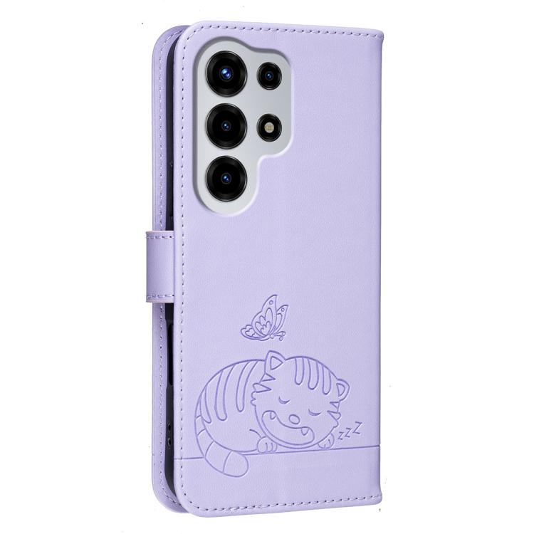 For Itel Super 26 Ultra Cat Butterfly Embossed RFID Vegan Leather Phone Case with Strap