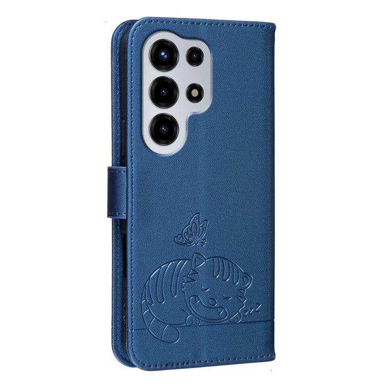 For Itel Super 26 Ultra Cat Butterfly Embossed RFID Vegan Leather Phone Case with Strap