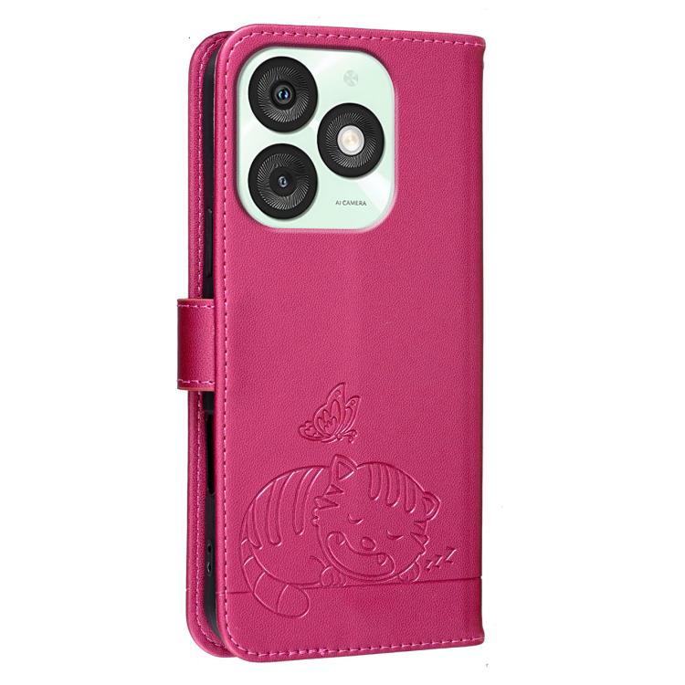 For Itel A50 Cat Butterfly Embossed RFID Vegan Leather Phone Case with Strap