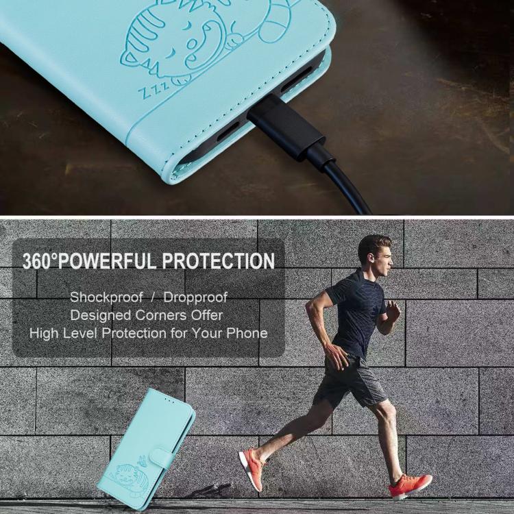 For Itel A50 Cat Butterfly Embossed RFID Vegan Leather Phone Case with Strap