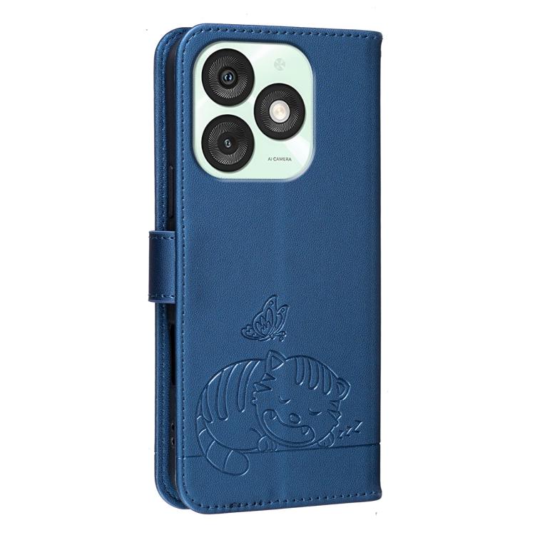 For Itel A50 Cat Butterfly Embossed RFID Vegan Leather Phone Case with Strap
