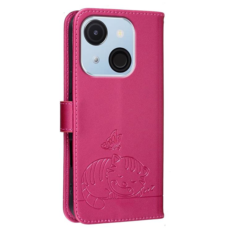 For Itel A50C Cat Butterfly Embossed RFID Vegan Leather Phone Case with Strap