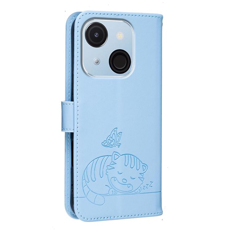 For Itel A50C Cat Butterfly Embossed RFID Vegan Leather Phone Case with Strap