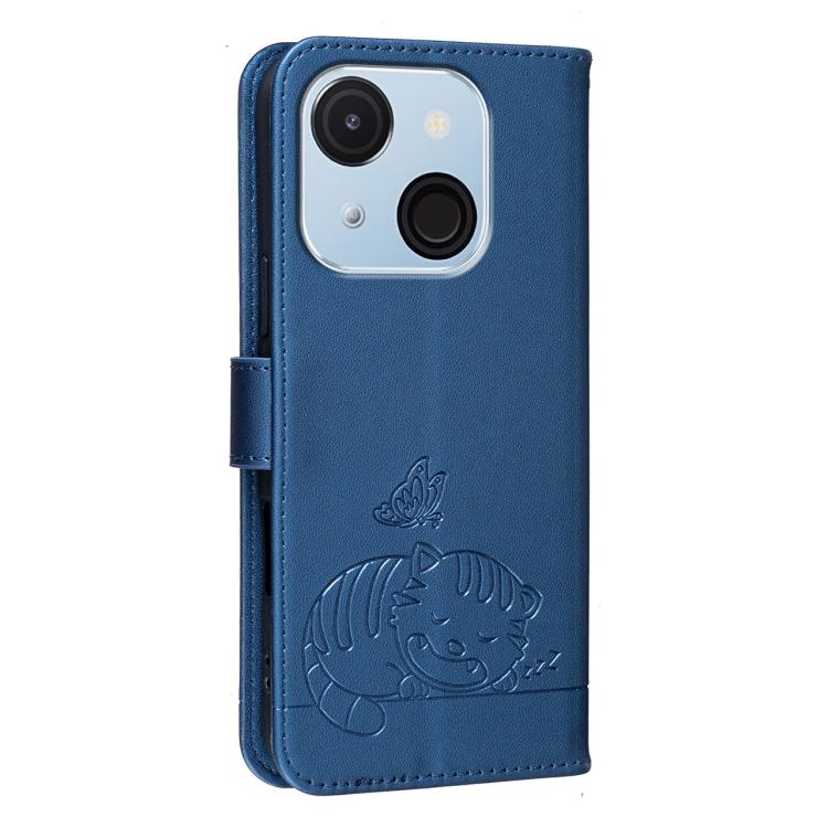 For Itel A50C Cat Butterfly Embossed RFID Vegan Leather Phone Case with Strap