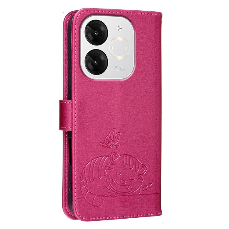 For Itel A80 Cat Butterfly Embossed RFID Vegan Leather Phone Case with Strap