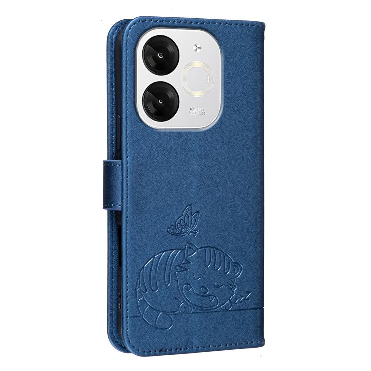 For Itel A80 Cat Butterfly Embossed RFID Vegan Leather Phone Case with Strap