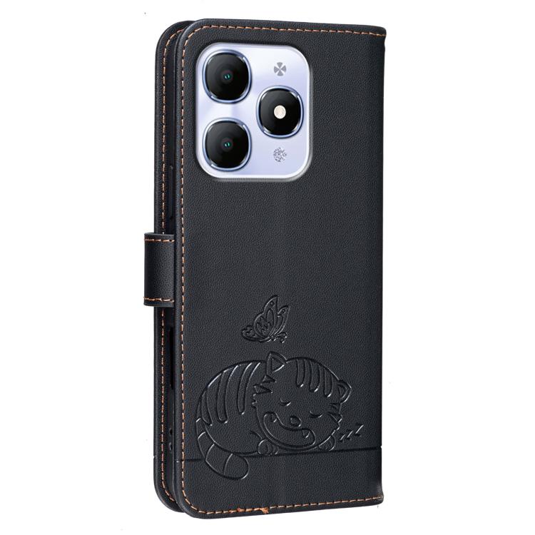 For Itel A90 Cat Butterfly Embossed RFID Vegan Leather Phone Case with Strap