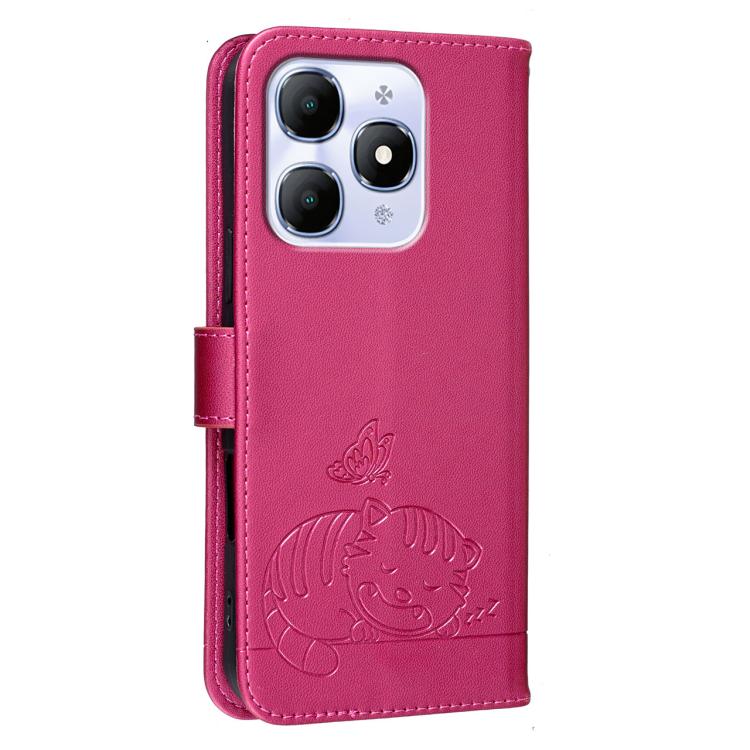 For Itel A90 Cat Butterfly Embossed RFID Vegan Leather Phone Case with Strap