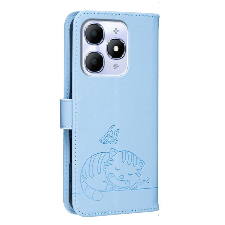 For Itel A90 Cat Butterfly Embossed RFID Vegan Leather Phone Case with Strap
