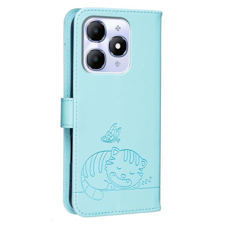 For Itel A90 Cat Butterfly Embossed RFID Vegan Leather Phone Case with Strap
