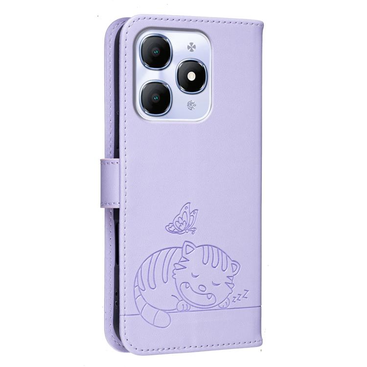 For Itel A90 Cat Butterfly Embossed RFID Vegan Leather Phone Case with Strap