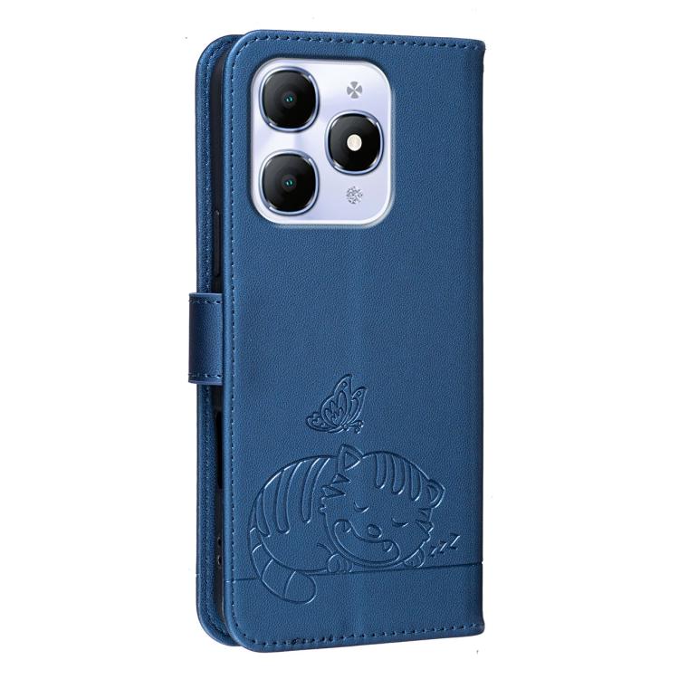 For Itel A90 Cat Butterfly Embossed RFID Vegan Leather Phone Case with Strap