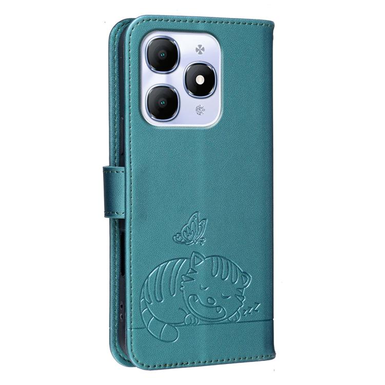 For Itel A90 Cat Butterfly Embossed RFID Vegan Leather Phone Case with Strap