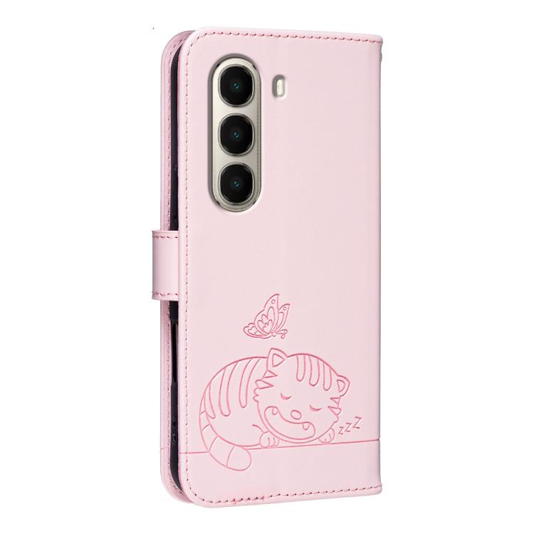 For Itel A95 5G Cat Butterfly Embossed RFID Vegan Leather Phone Case with Strap