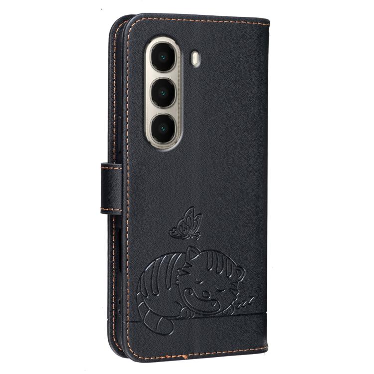 For Itel A95 5G Cat Butterfly Embossed RFID Vegan Leather Phone Case with Strap