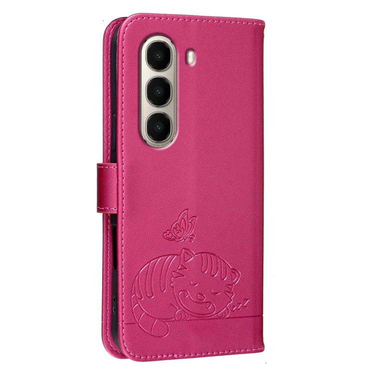 For Itel A95 5G Cat Butterfly Embossed RFID Vegan Leather Phone Case with Strap