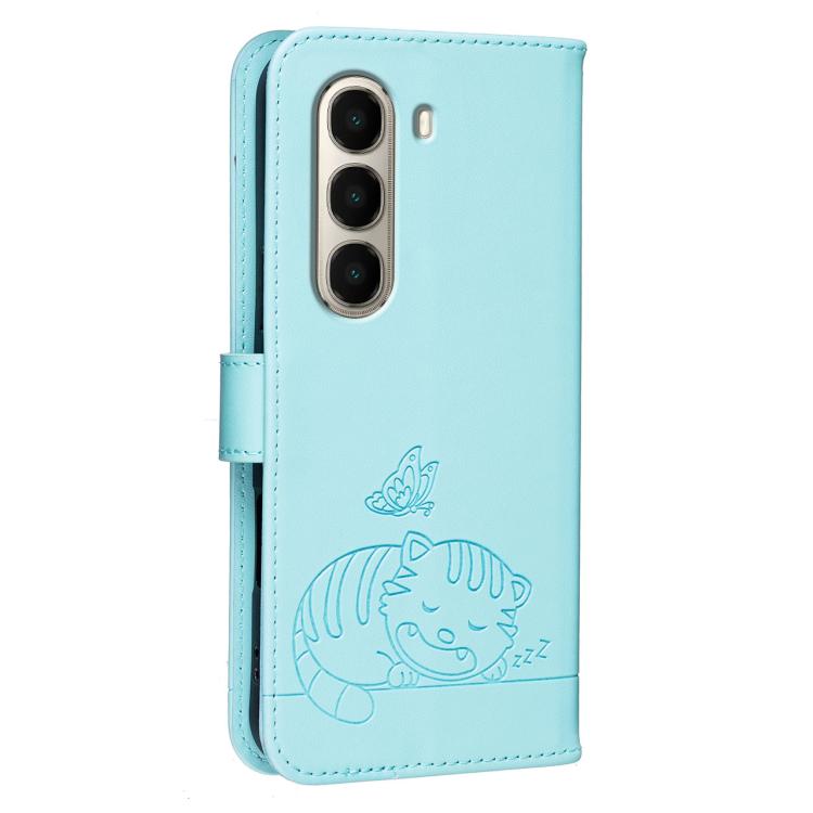 For Itel A95 5G Cat Butterfly Embossed RFID Vegan Leather Phone Case with Strap
