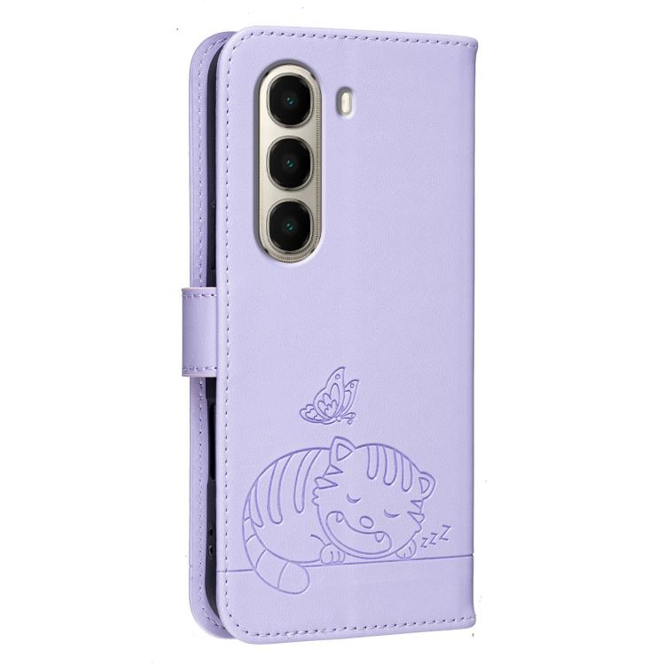 For Itel A95 5G Cat Butterfly Embossed RFID Vegan Leather Phone Case with Strap