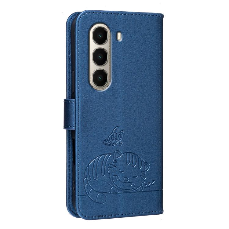 For Itel A95 5G Cat Butterfly Embossed RFID Vegan Leather Phone Case with Strap