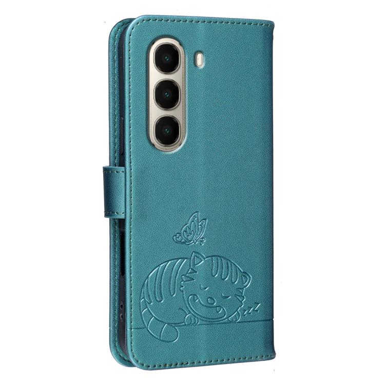 For Itel A95 5G Cat Butterfly Embossed RFID Vegan Leather Phone Case with Strap