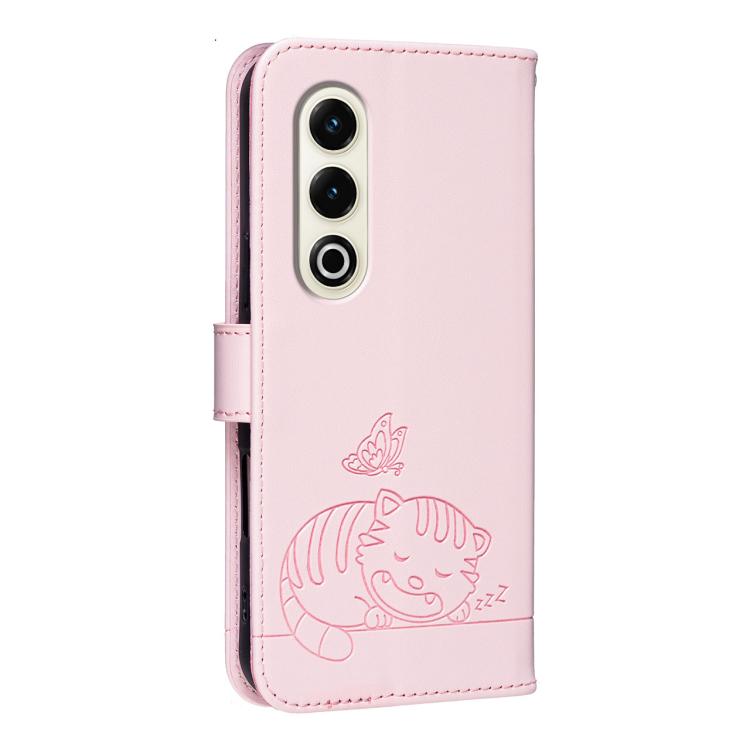For Itel S25 Cat Butterfly Embossed RFID Vegan Leather Phone Case with Strap