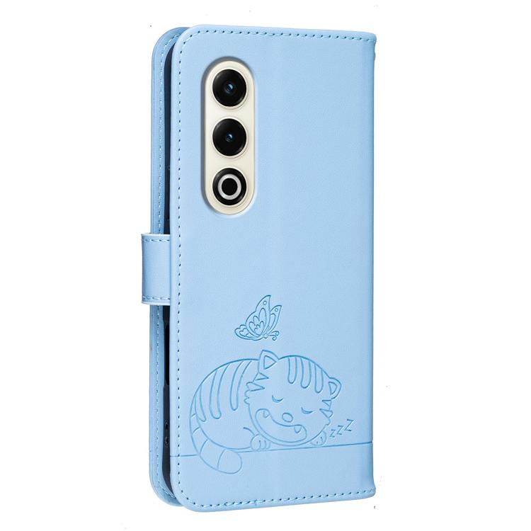 For Itel S25 Cat Butterfly Embossed RFID Vegan Leather Phone Case with Strap