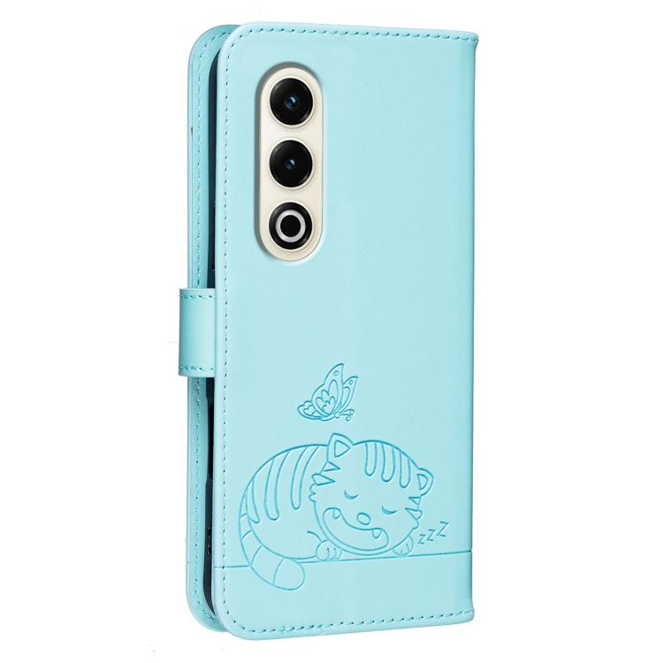 For Itel S25 Cat Butterfly Embossed RFID Vegan Leather Phone Case with Strap