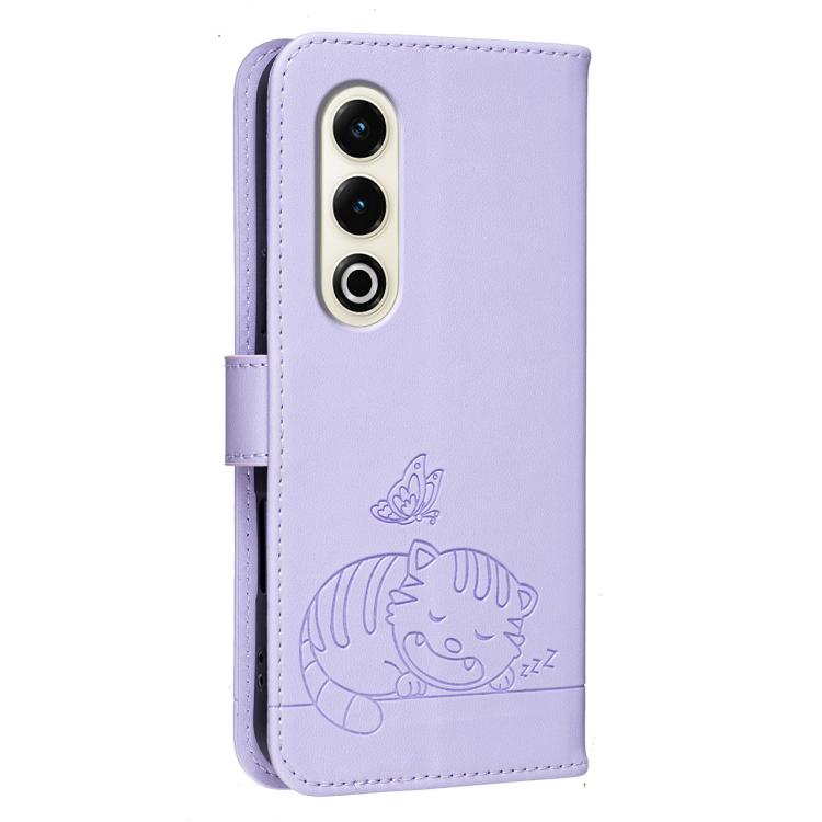 For Itel S25 Cat Butterfly Embossed RFID Vegan Leather Phone Case with Strap