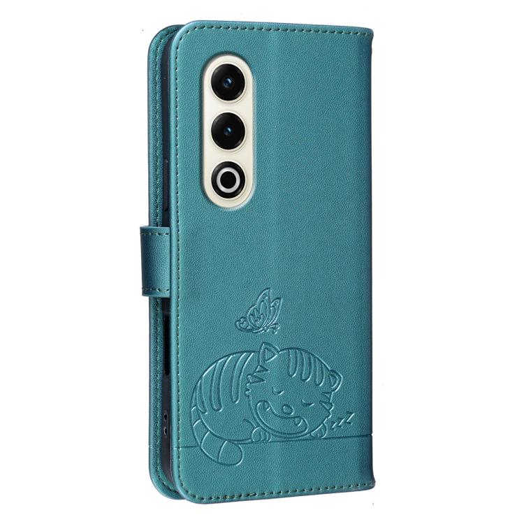 For Itel S25 Cat Butterfly Embossed RFID Vegan Leather Phone Case with Strap