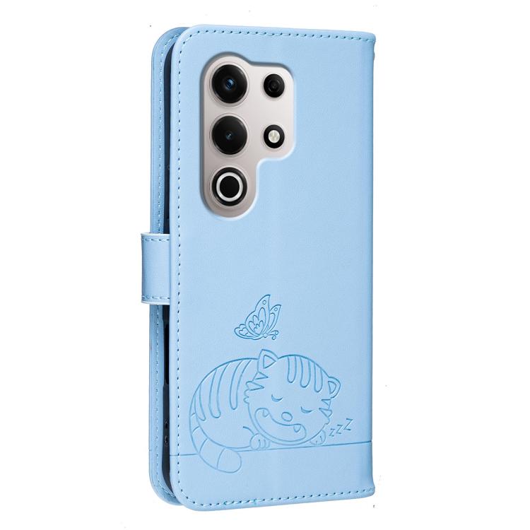 For Itel S25 Ultra Cat Butterfly Embossed RFID Vegan Leather Phone Case with Strap