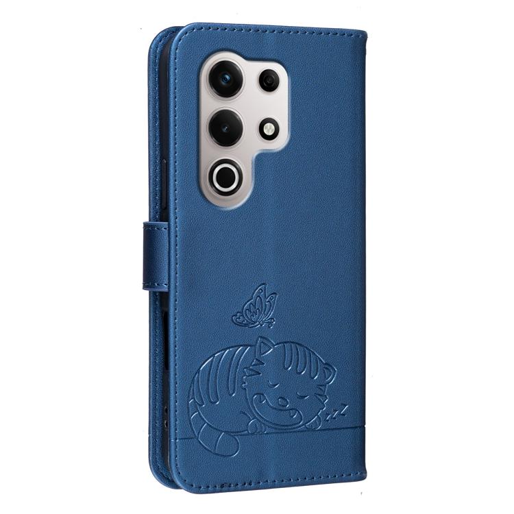 For Itel S25 Ultra Cat Butterfly Embossed RFID Vegan Leather Phone Case with Strap