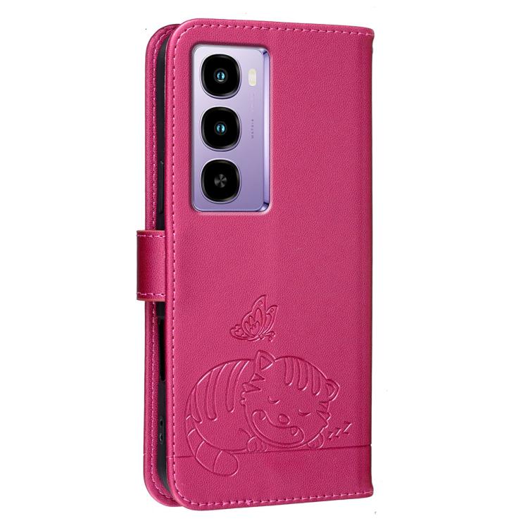 For Itel City 100 4G Cat Butterfly Embossed RFID Vegan Leather Phone Case with Strap