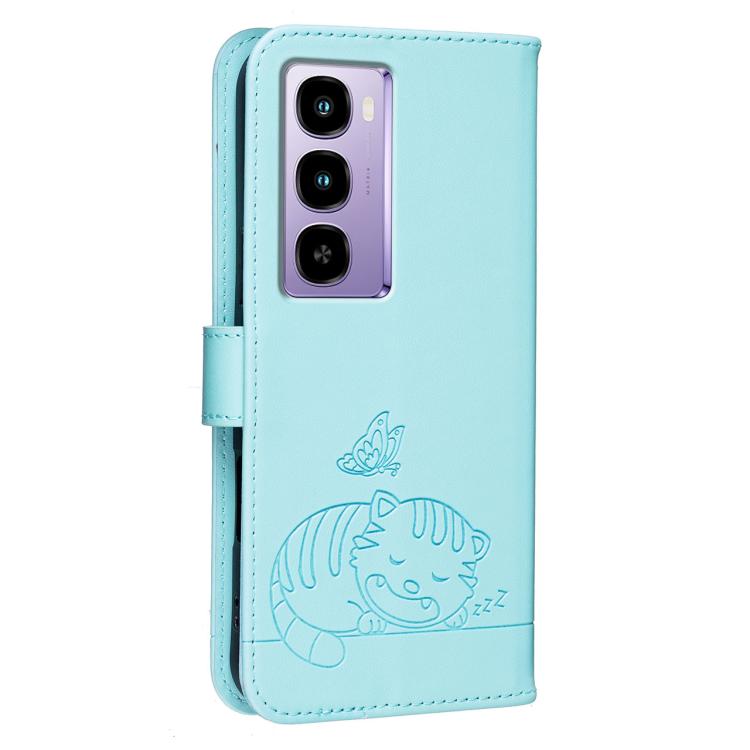 For Itel City 100 4G Cat Butterfly Embossed RFID Vegan Leather Phone Case with Strap
