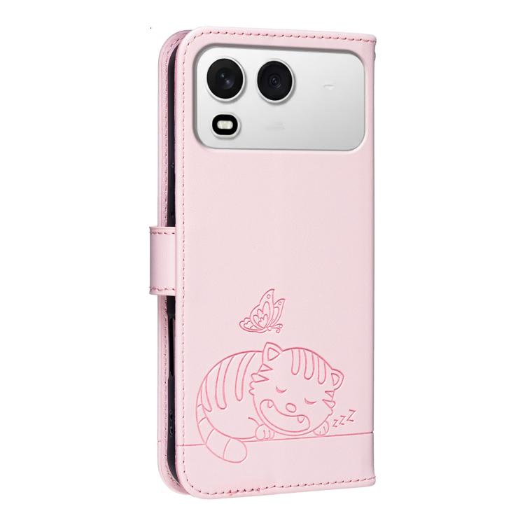 For Itel A200 4G Cat Butterfly Embossed RFID Vegan Leather Phone Case with Strap