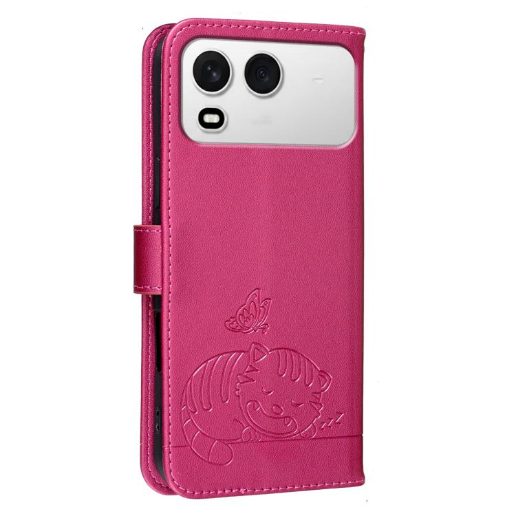 For Itel A200 4G Cat Butterfly Embossed RFID Vegan Leather Phone Case with Strap